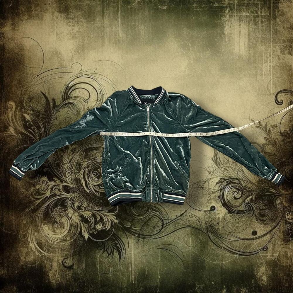 luxe teal-green velvet AMERICAN EAGLE light bomber jacket